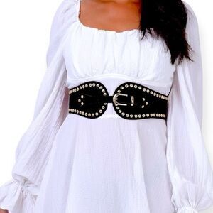 Black Suede Gold Studded Corset Wide Belt NEW